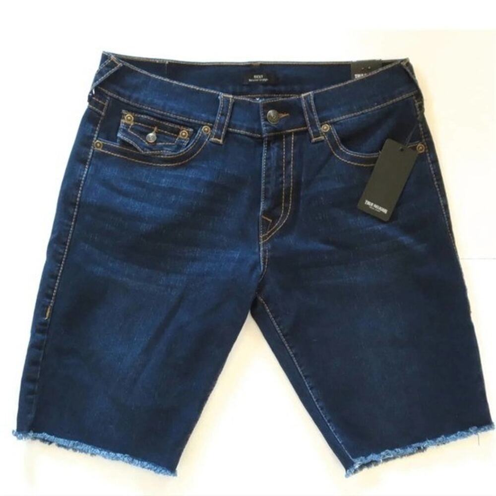 True Religion Ricky Flap Big T Short Raw Dark Miner Denim Shorts 105190 Mens 34